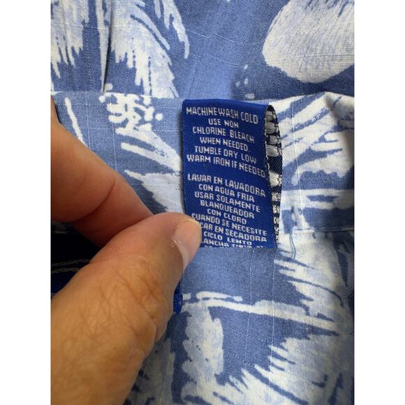Vtg Ocean Pacific Men’s XL Button Front Shirt Hawaiin Blue White Floral Beach - Picture 6 of 8